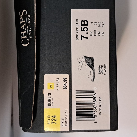 New Chaps Brand Women's White Wedges Sz 7.5 B Elastic Front Ankle Strap - Picture 6 of 6